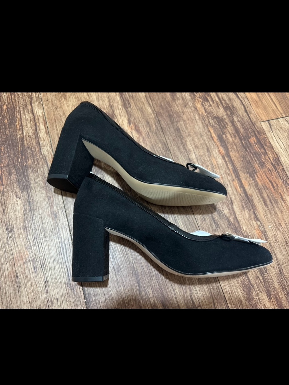 New in box - Kelly & Katie Black Suede Block Heel Pumps with Bow - Picture 5 of 9